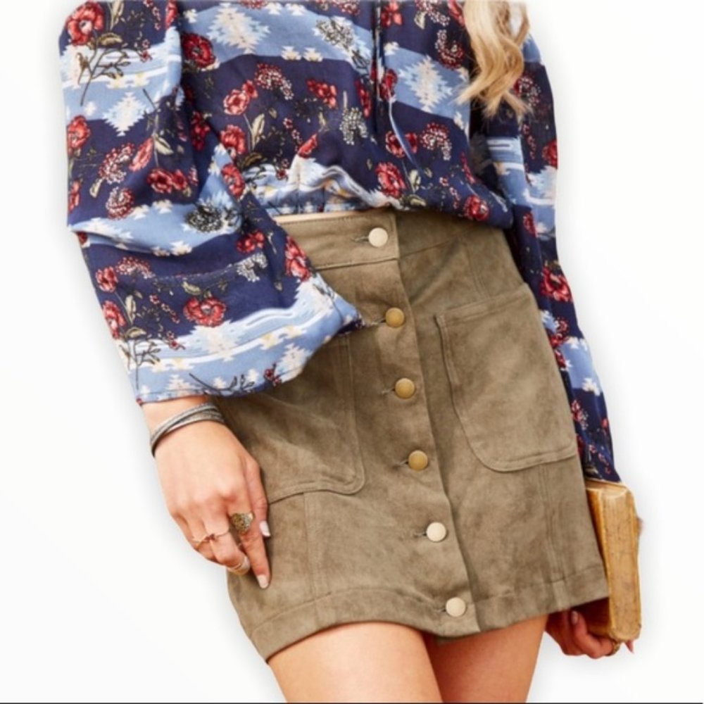 ALTAR’D STATE Olive Green Faux Suede Mini Skirt S